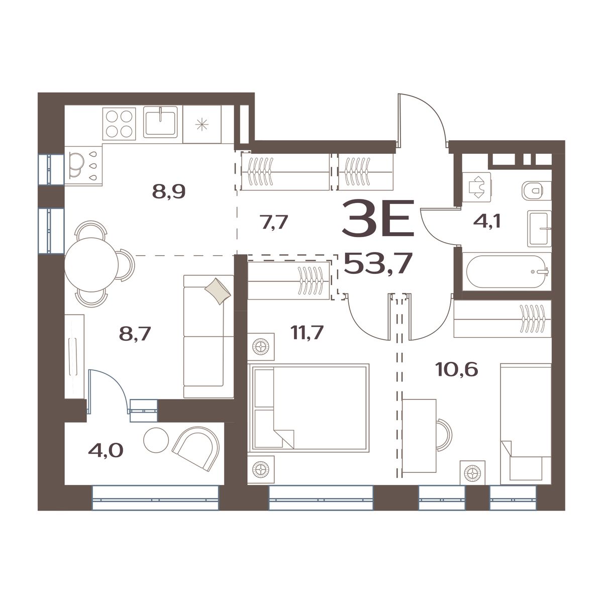 ЖК Меридианы Улисса, 2-комн кв 53,7 м2, за 9 220 000 ₽, 14 этаж